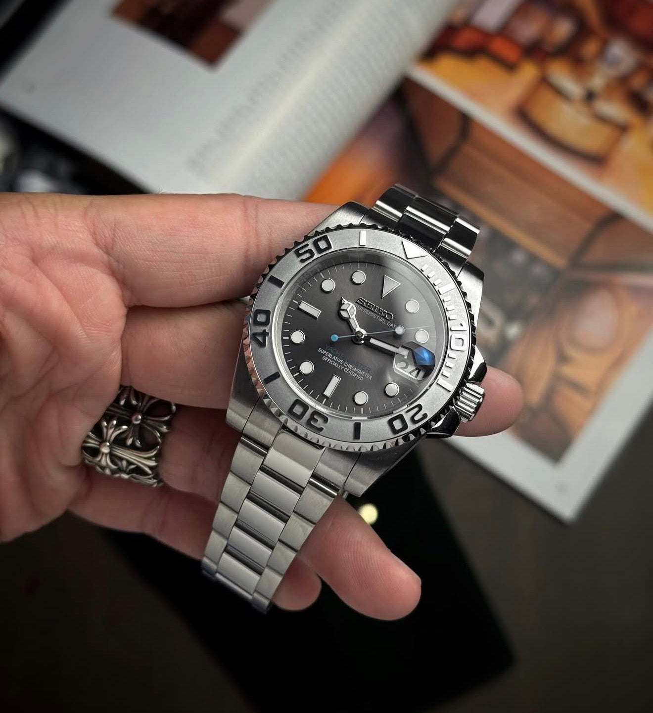 Seiko Yachtmaster Mod ‘Silver Steel/ Rhodium Bezel’ 40