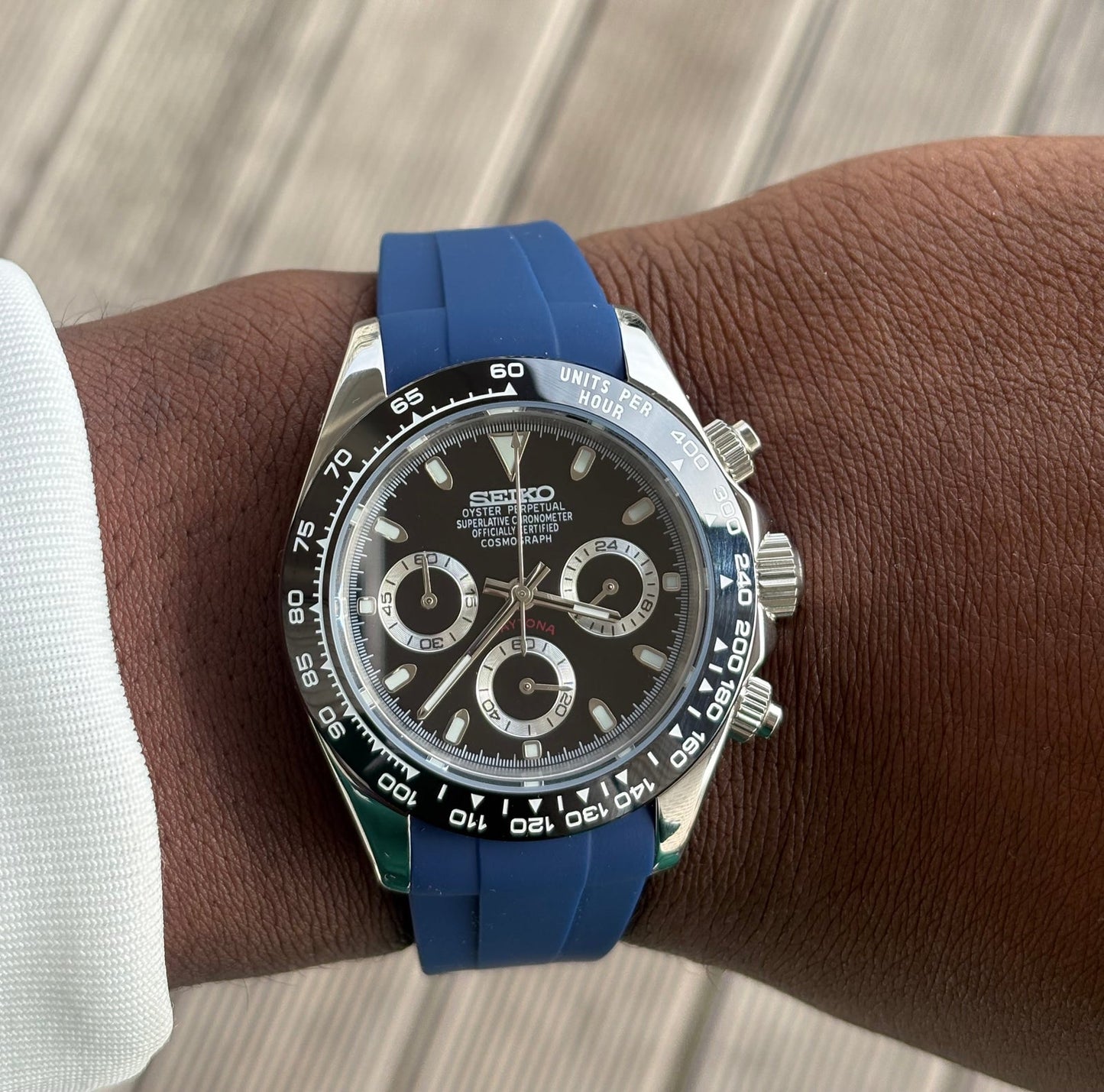 Seiko Daytona Mod ‘Black Dial/ Blue Rubber Strap’ 40