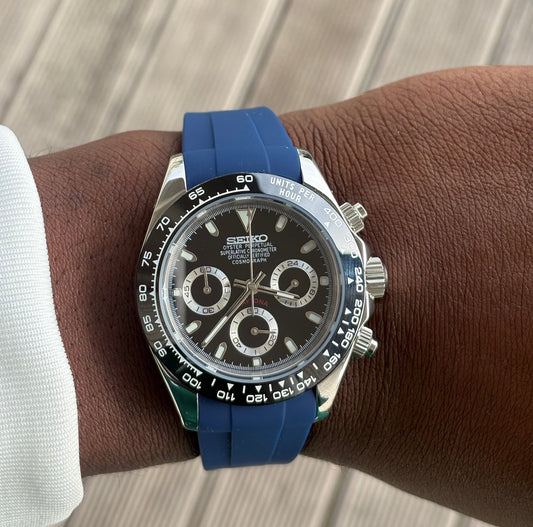 Seiko Daytona Mod ‘Black Dial/ Blue Rubber Strap’ 40