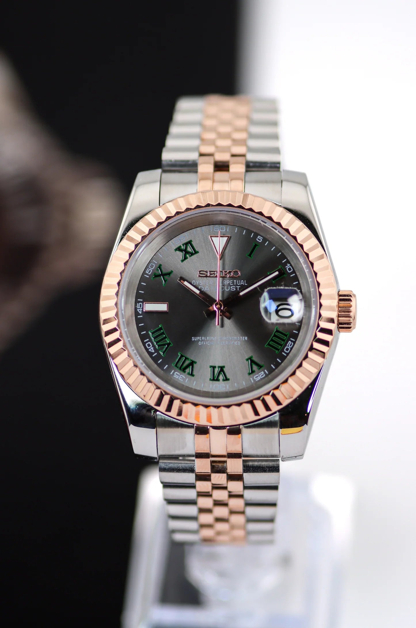 Seiko Date-just mod Rose Gold ‘Wimbledon Dial’ 36/39