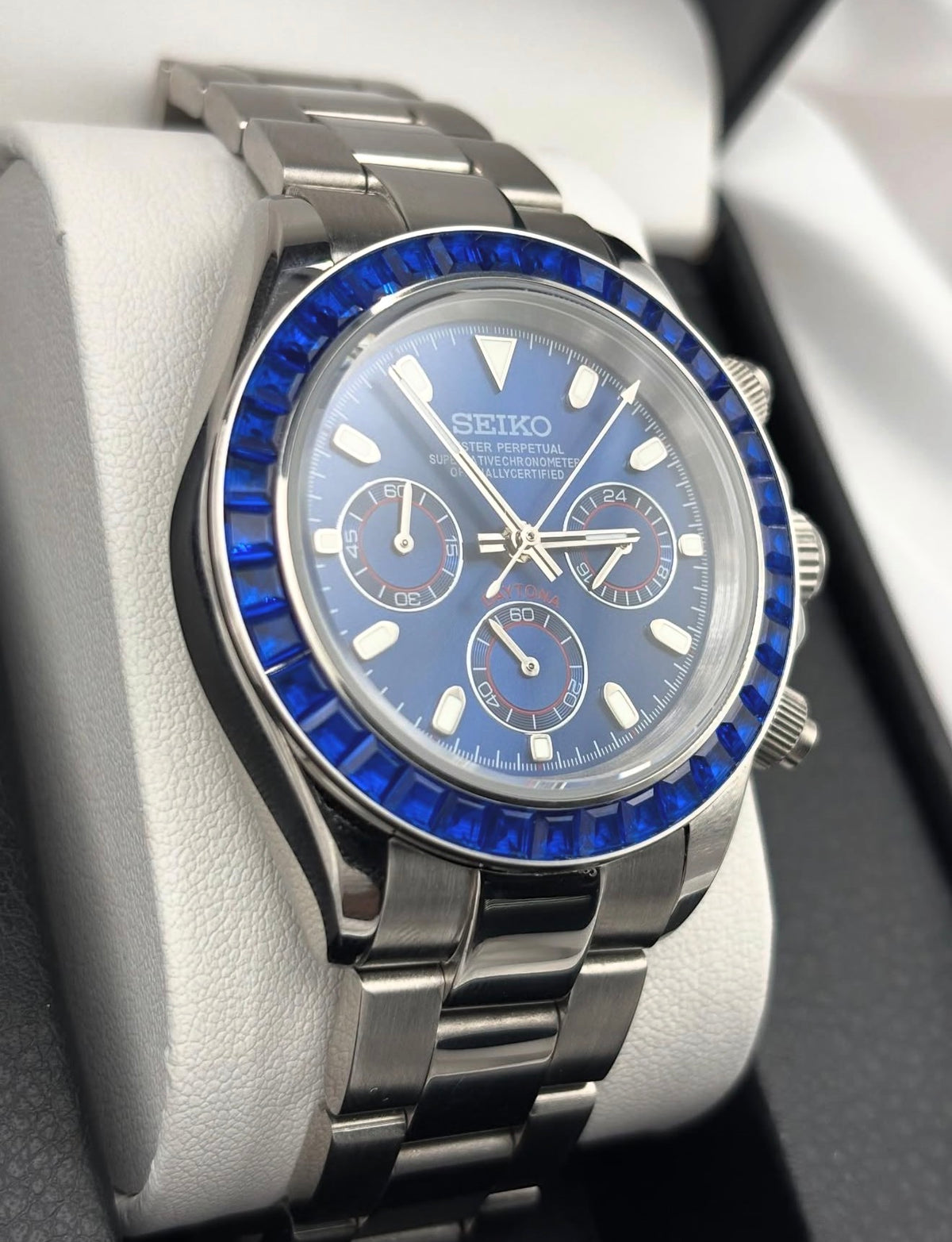 Seiko Daytona Mod ‘Steel Blue Sapphire Bezel’ 40