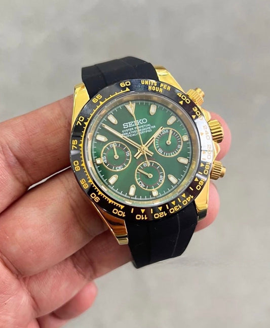 Seiko Daytona Mod ‘Gold Green Dial/Black Strap’ 40