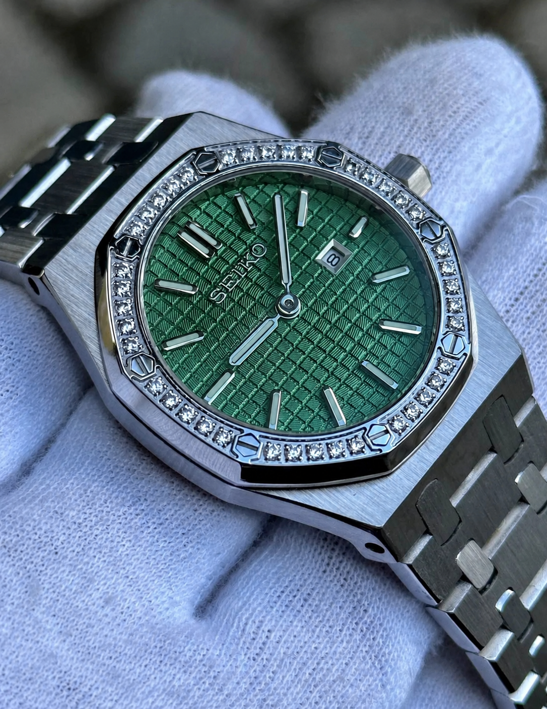 Ladies Royal Oak Mod ‘Diamond Bezel/Green Dial’ 33mm