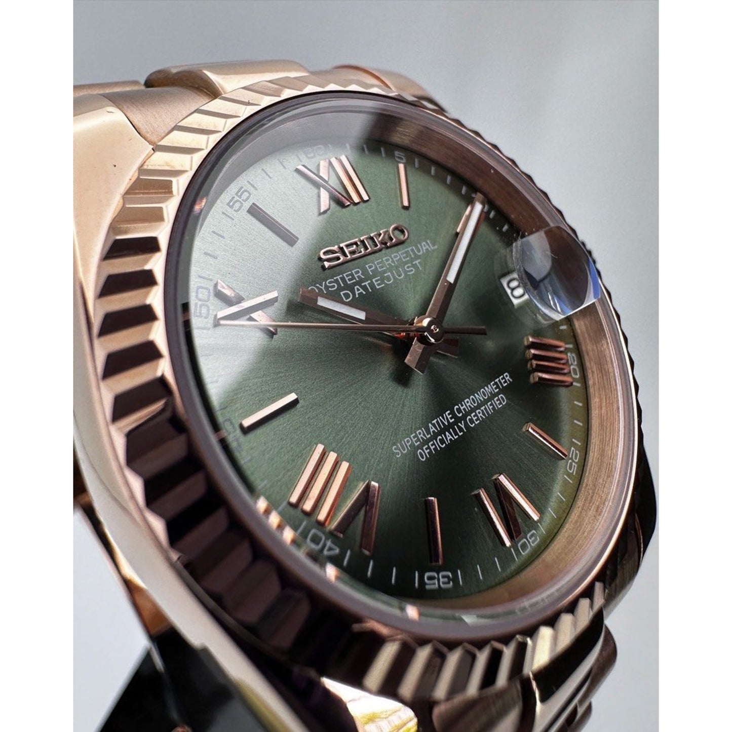 Seiko Datejust Mod ‘Rose Gold Green Roman Dial’ 36/39