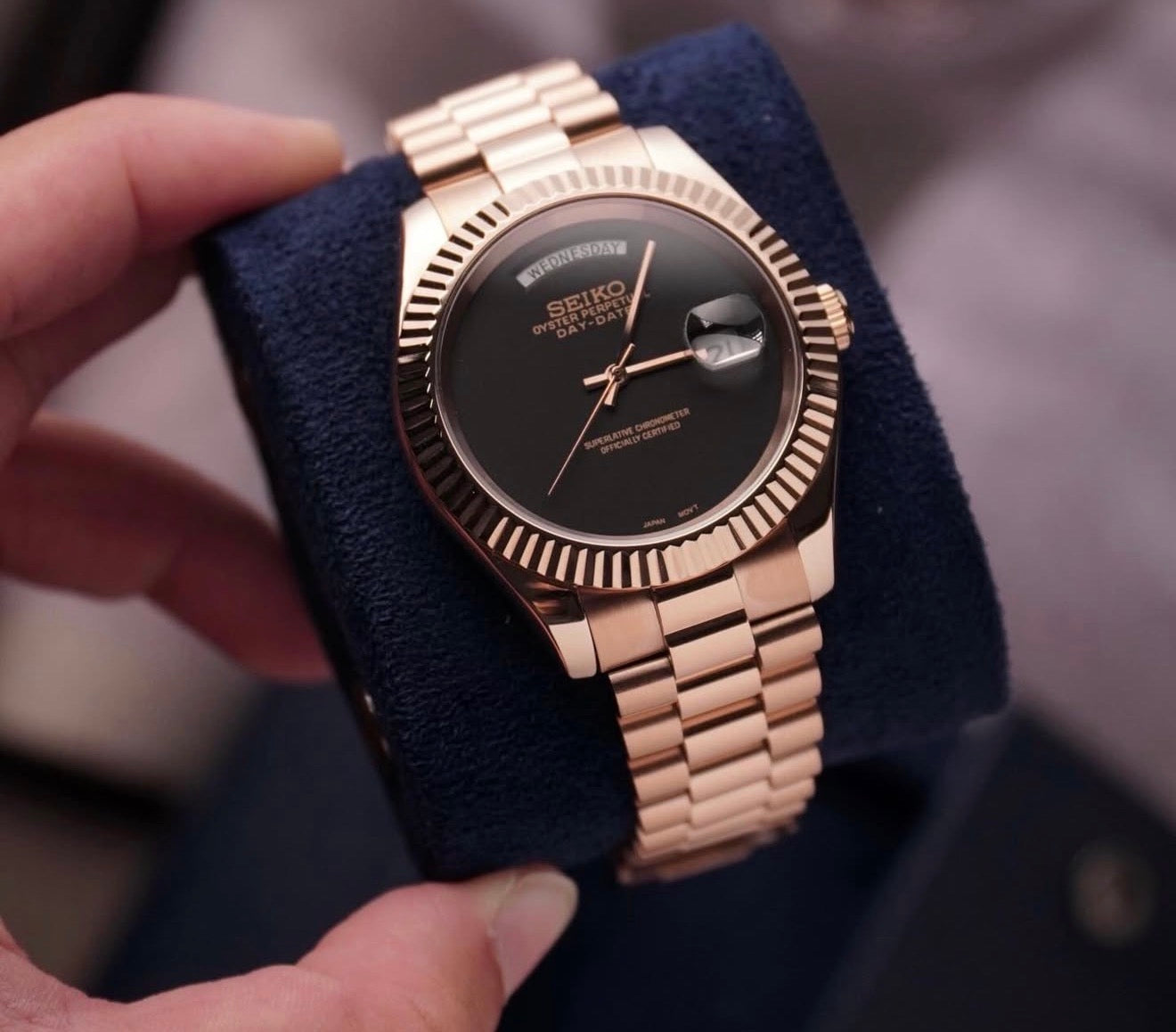 Seiko Day-date Mod Rose Gold ‘All Black Dial’ 36/39