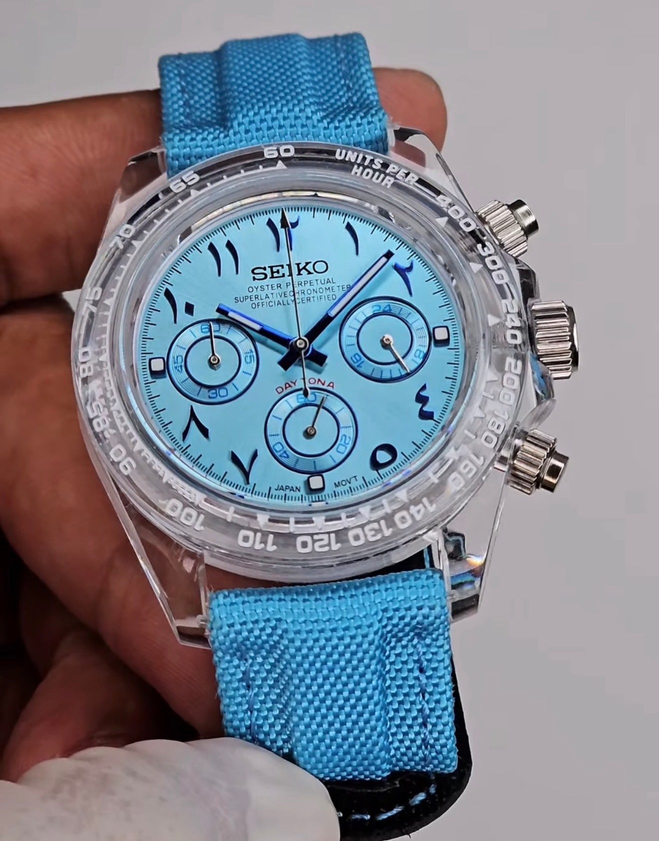 Seiko Daytona Mod ‘Acrylic Case/ Blue Arabic Dial’ 40