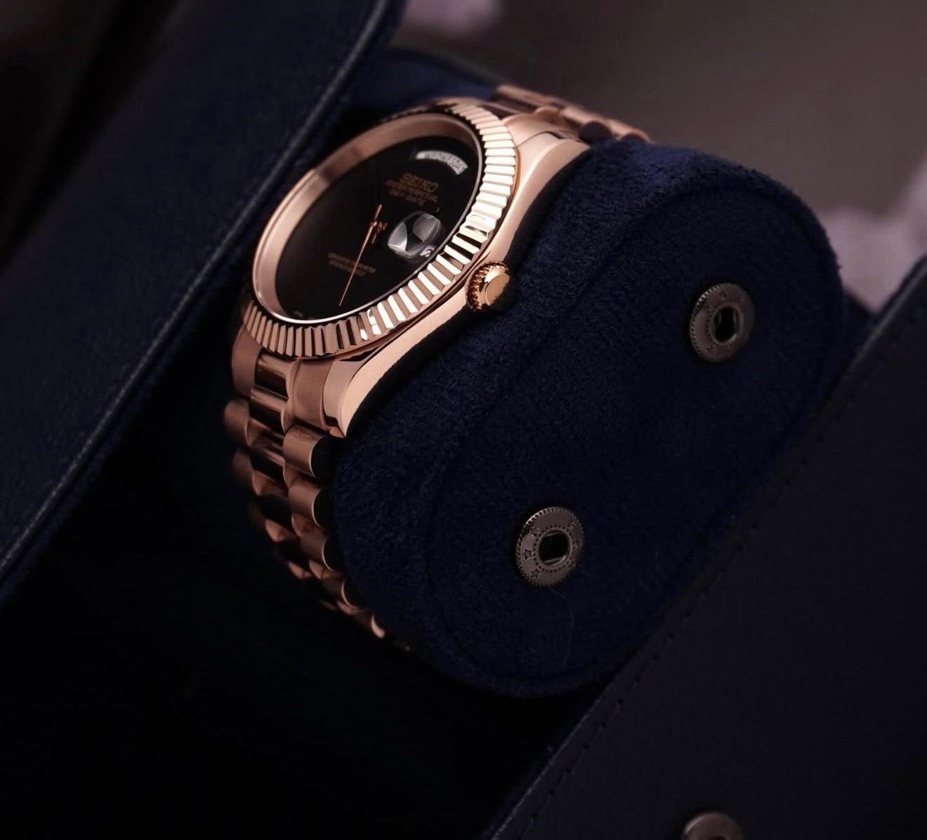Seiko Day-date Mod Rose Gold ‘All Black Dial’ 36/39