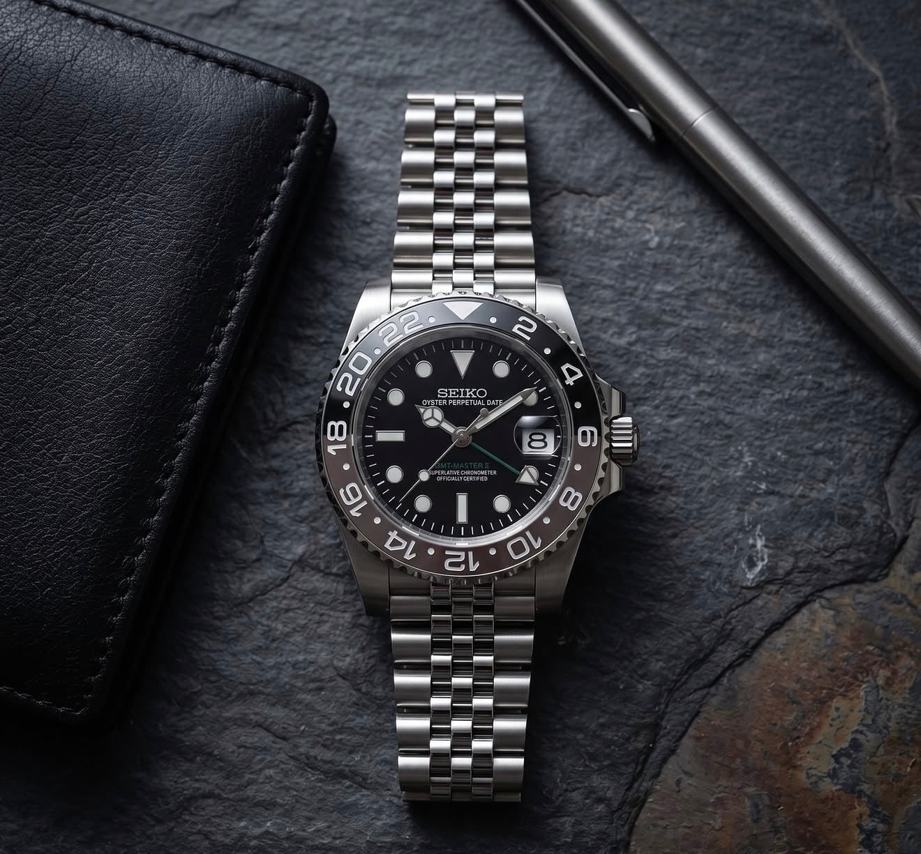Seiko GMT-Master Bruce Wayne Homage Watch – NH34 GMT, All-Black