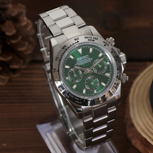 Seiko Daytona Mod ‘Steel Silver Bezel Green Dial’ 40