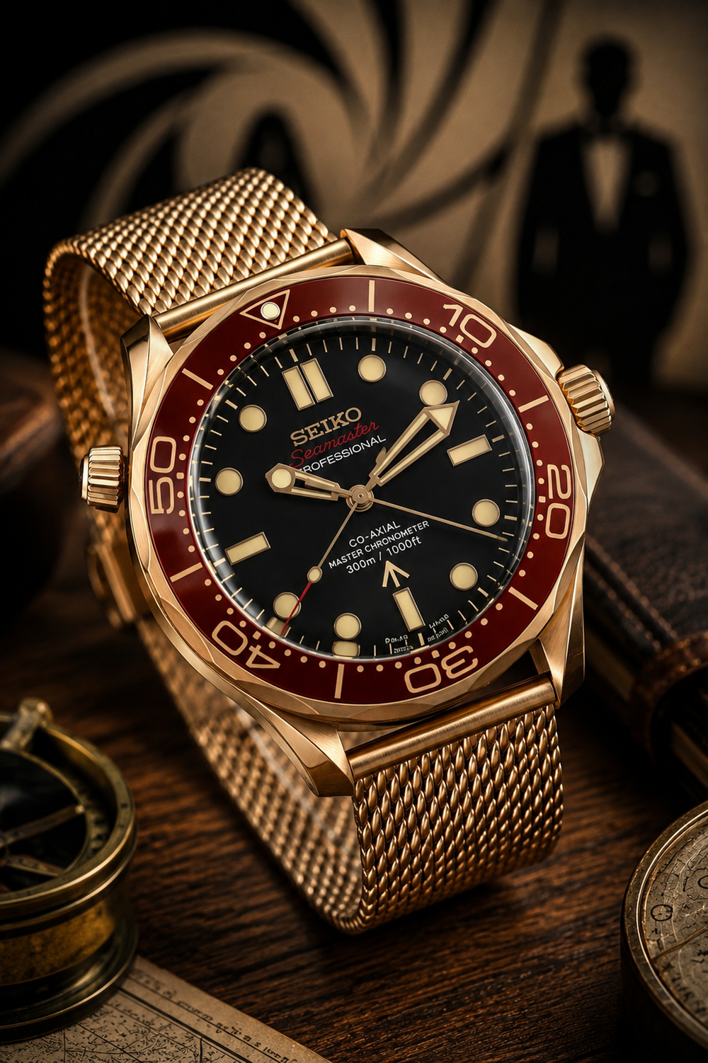 Seiko ‘Red Seamaster’ Mod James Bond Rose Gold Case 42
