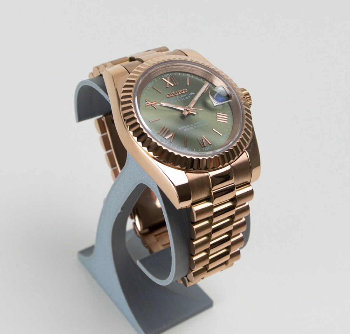 Seiko Date-just Mod ‘Rose Gold Green Roman Dial’ 36/39