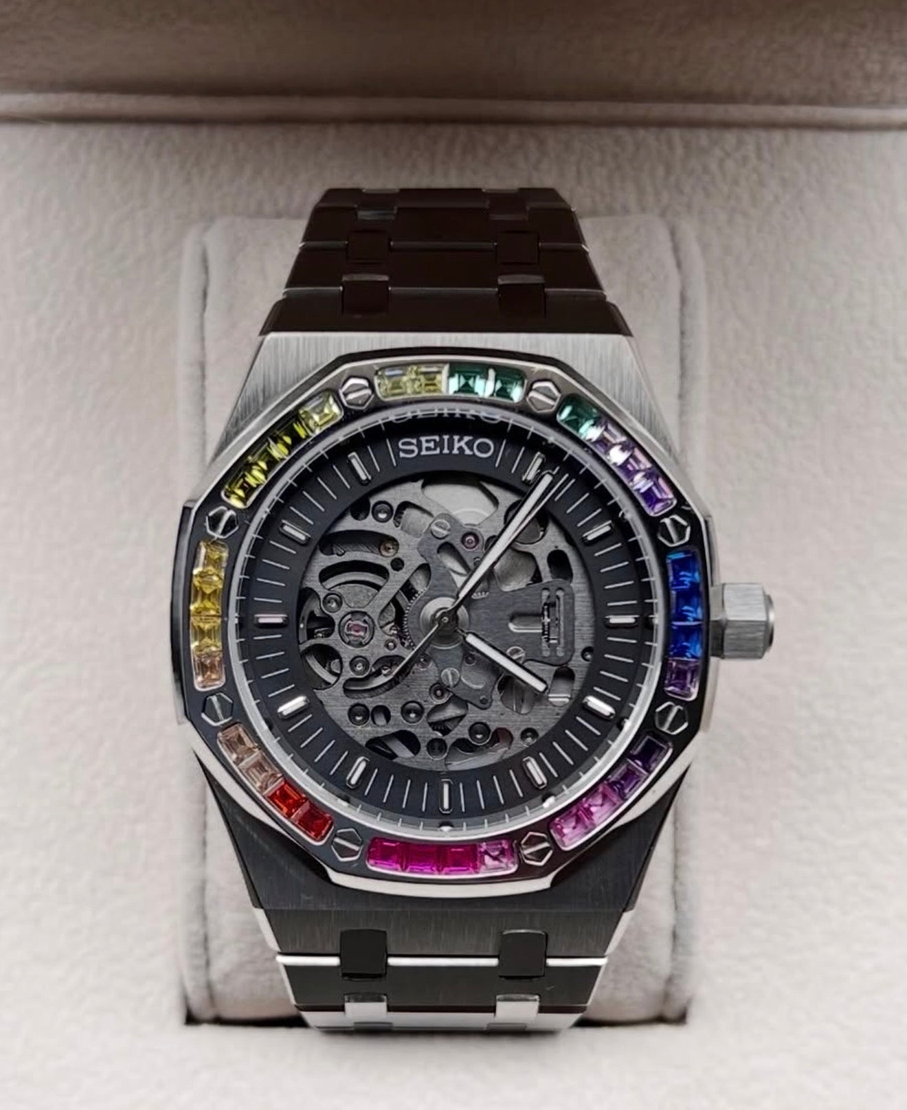 Seiko Royal Oak Mod ‘Steel Skeleton/Rainbow Bezel’ 40 (NH72)