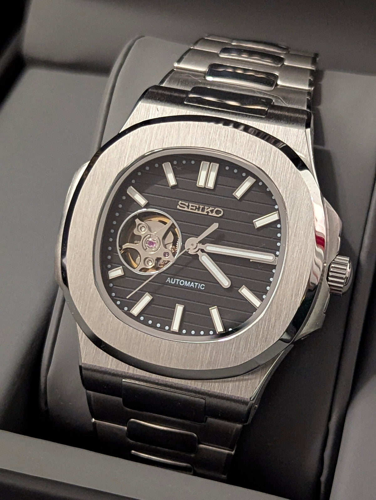 Seiko Nautilus Mod ‘Steel Black Dial Open Heart’ 40