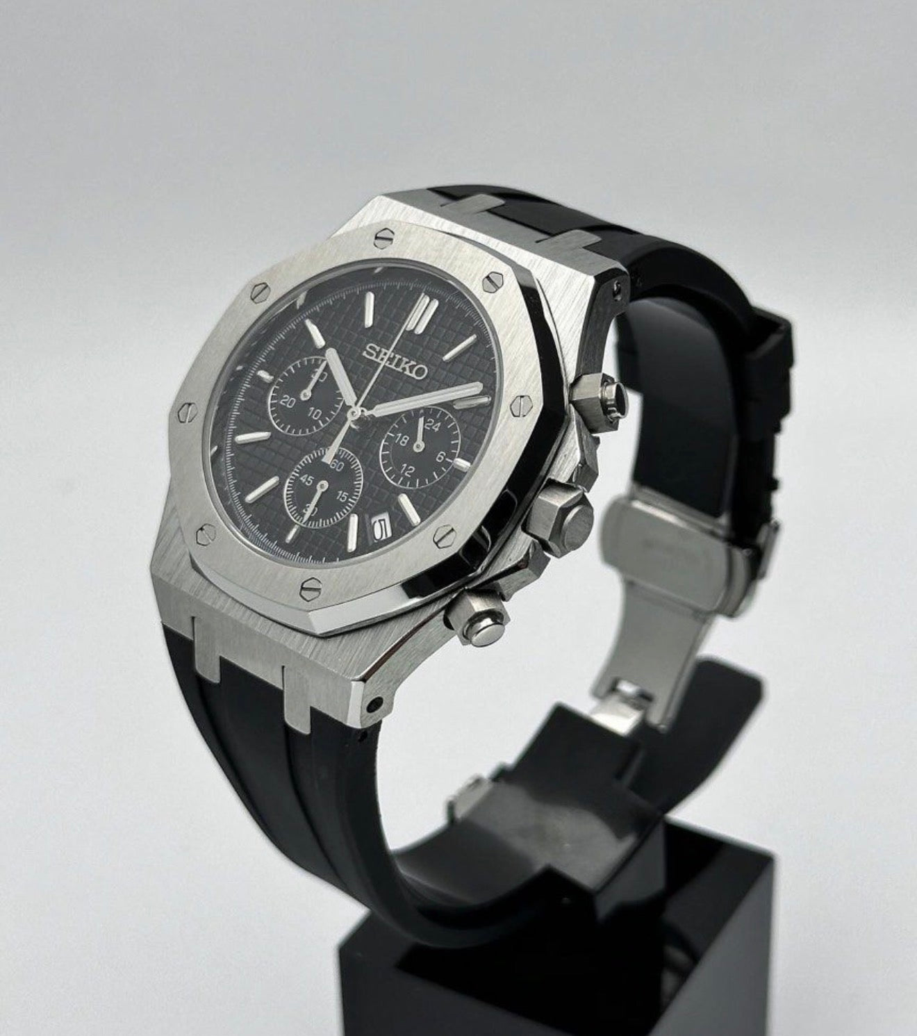 Seiko ‘Royal Oak’ Mod Black Rubber Strap 41mm