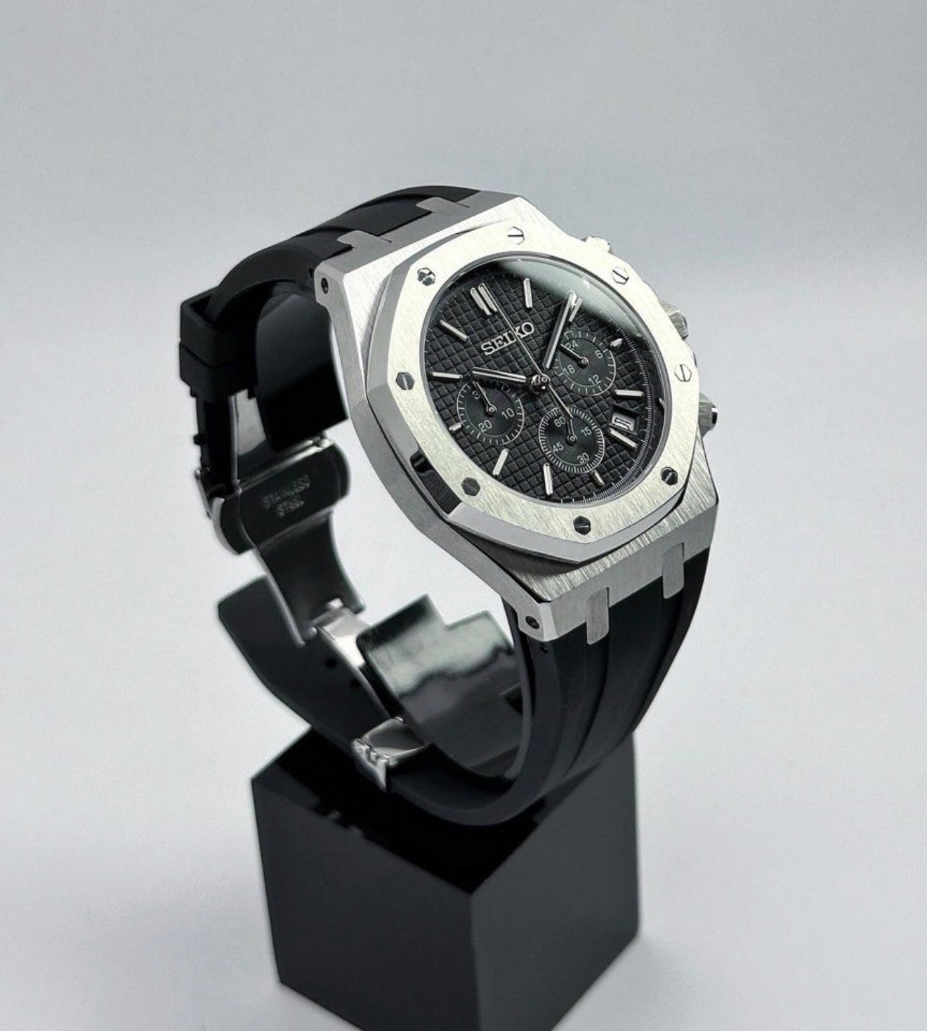 Seiko ‘Royal Oak’ Mod Black Rubber Strap 41mm