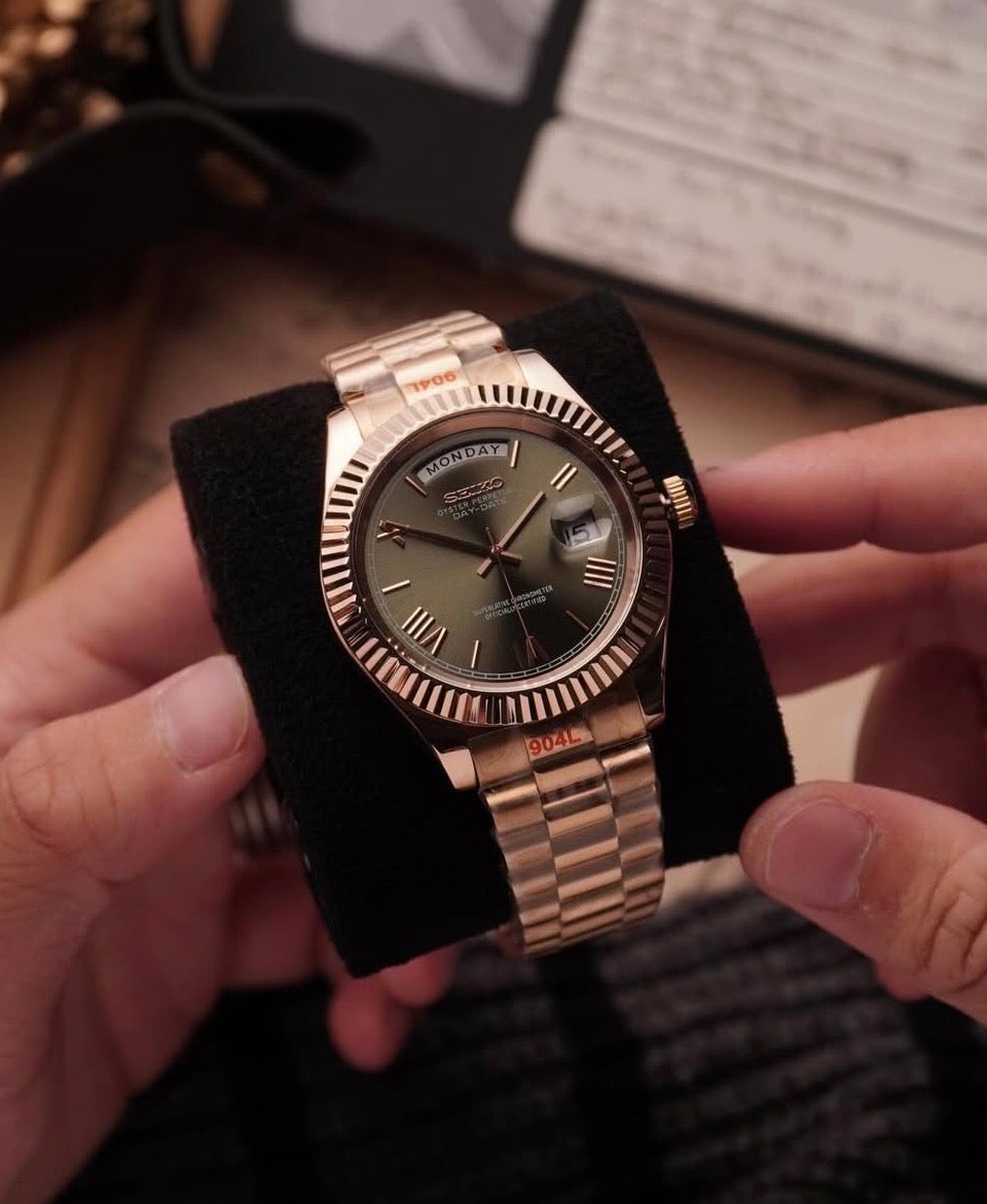 Seiko Day-date Mod ‘Rose Gold Roman Green Dial’ 36/39