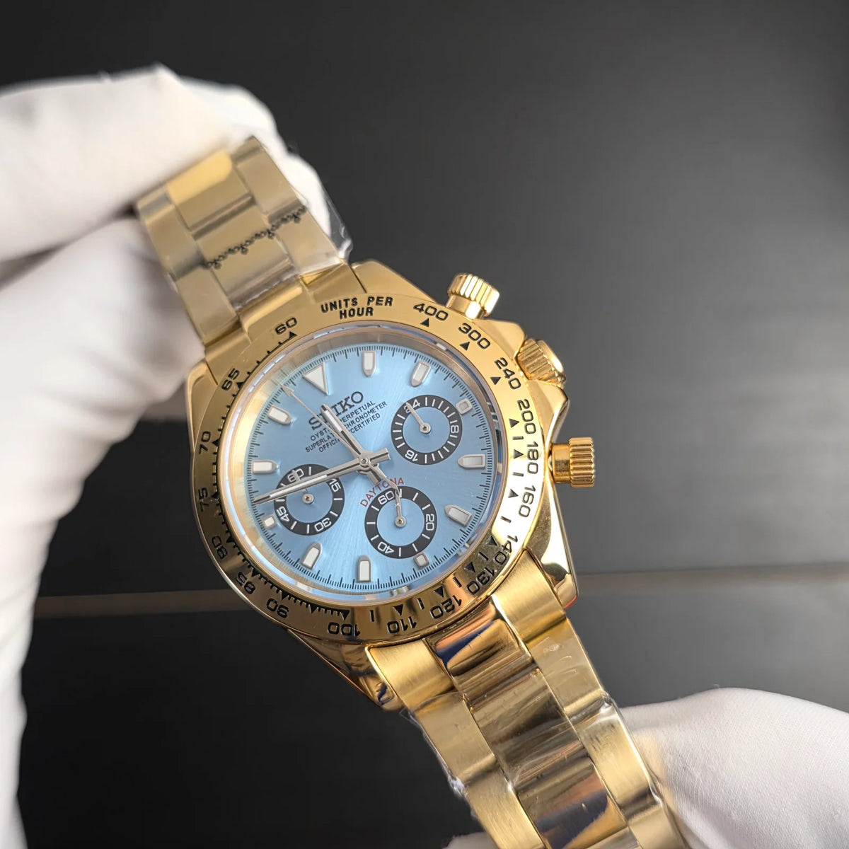 Seiko Daytona Mod ‘Full Gold/ Aqua Blue Dial’ 40