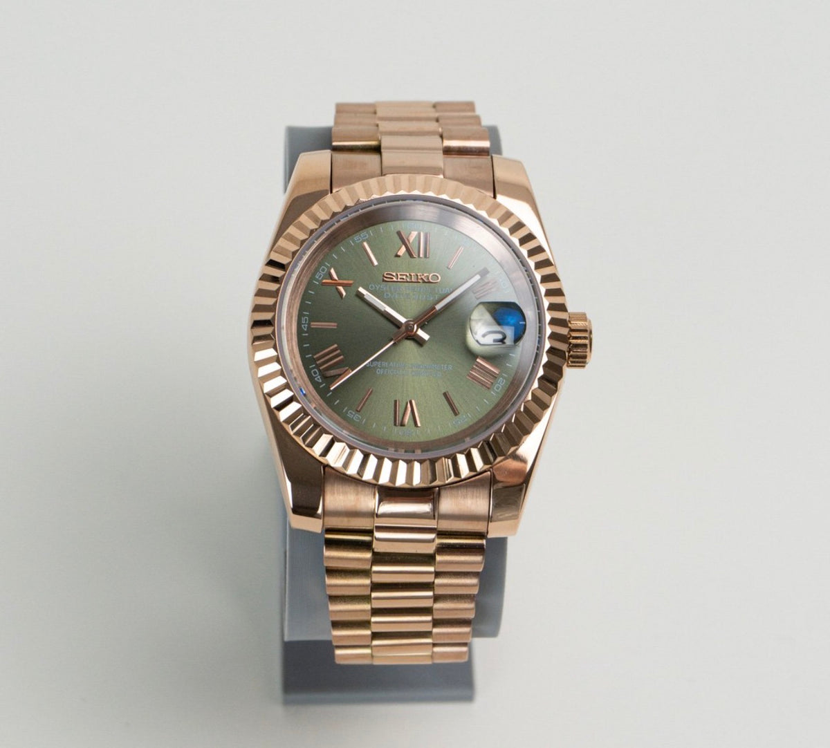 Seiko Date-just Mod ‘Rose Gold Green Roman Dial’ 36/39