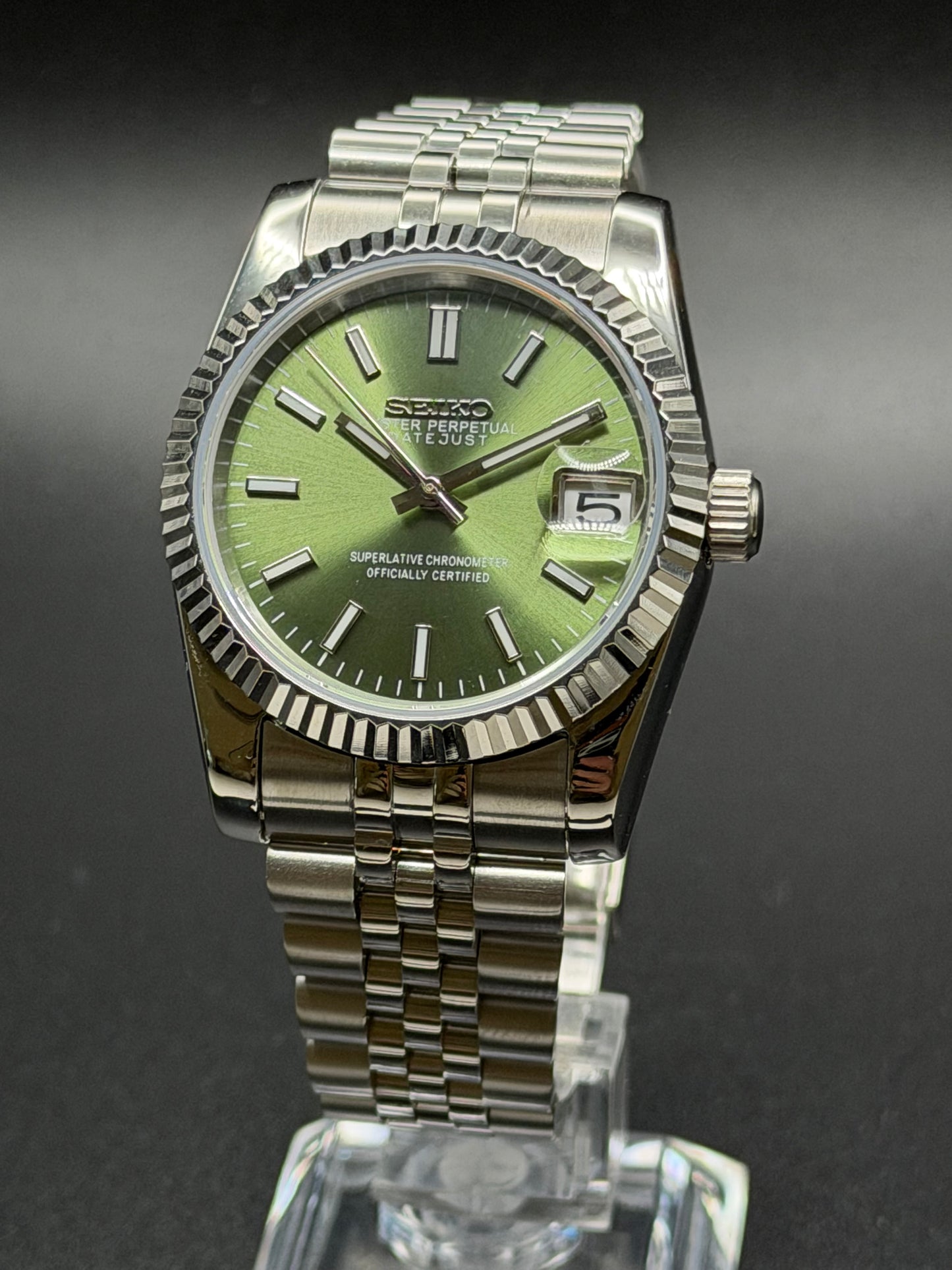 Seiko Date-just Mod Olive Green Dial Mod 36/39