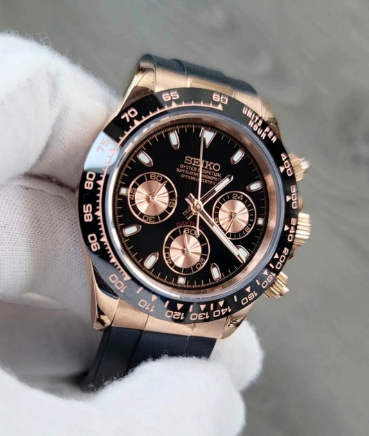 Seiko Daytona Mod Oyster-flex  ‘Rose Gold/ Black Dial’ 40