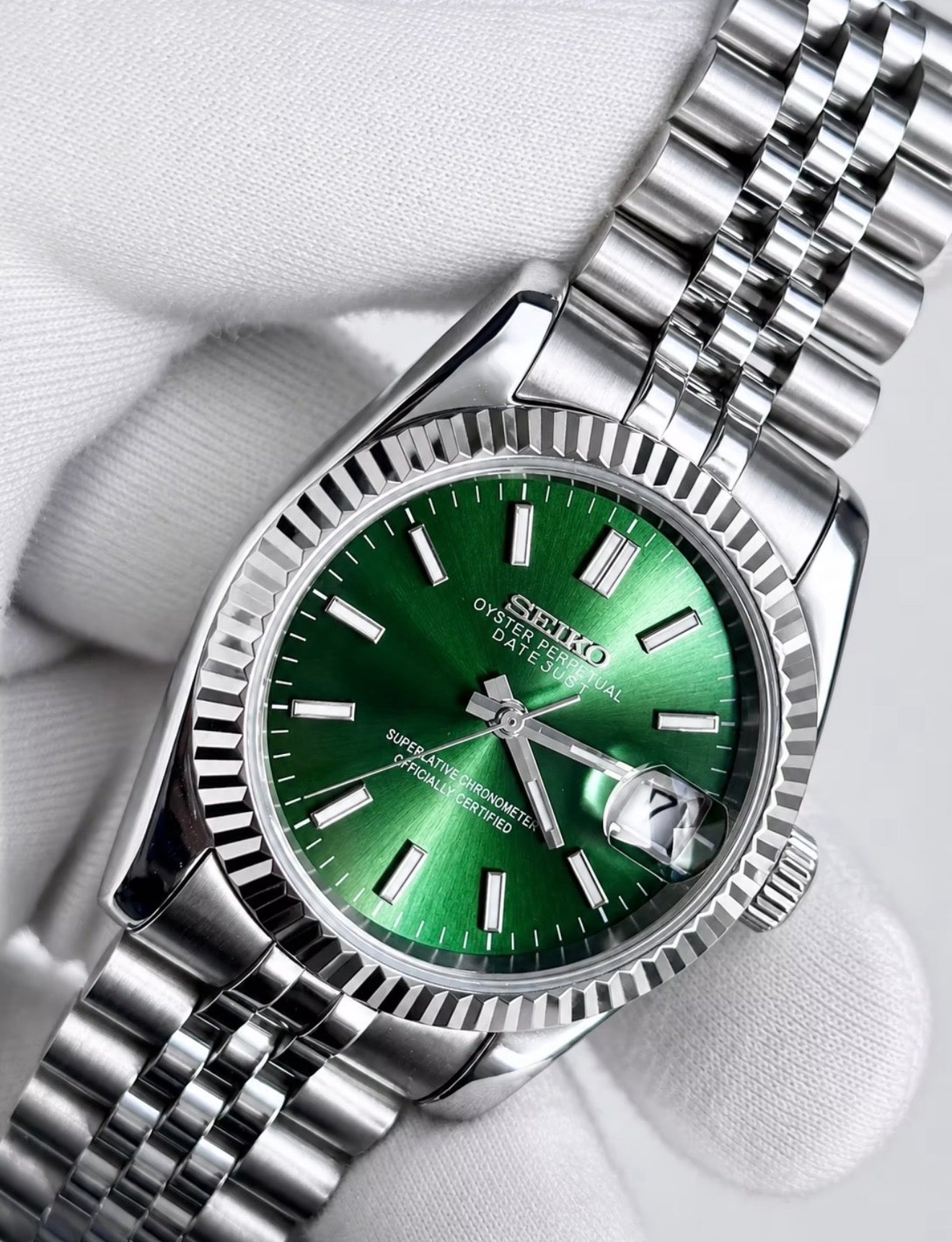 Seiko Date-just Mod ‘Pine Green Stick Dial’ 36/39