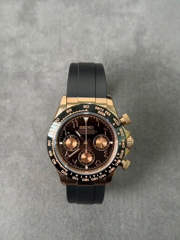 Seiko Daytona Mod Oyster-flex ‘Rose Gold Black Arabic Dial’ 40