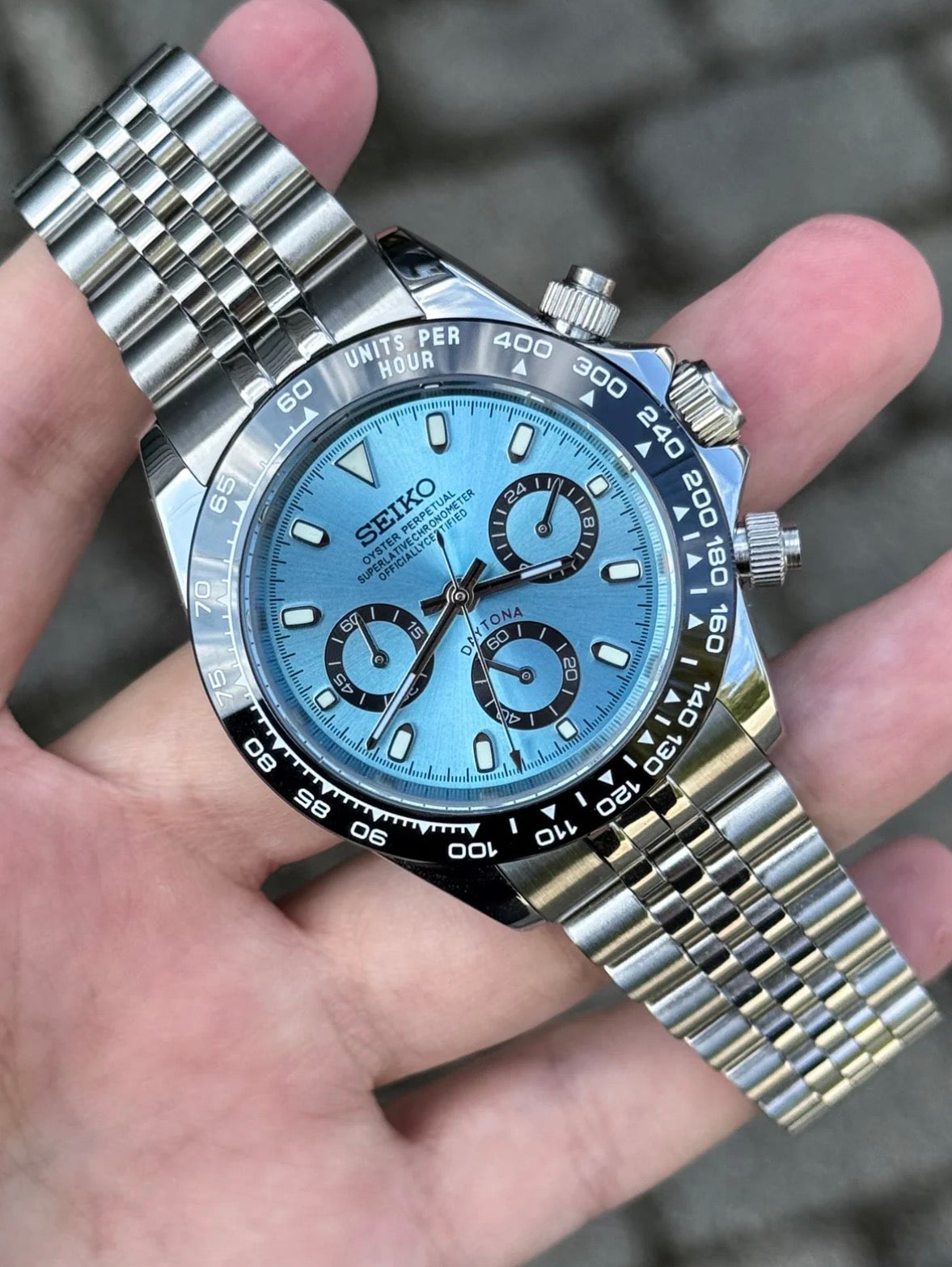 Seiko Daytona Mod ‘Steel/ Aqua Blue Dial’ -Jubilee 40