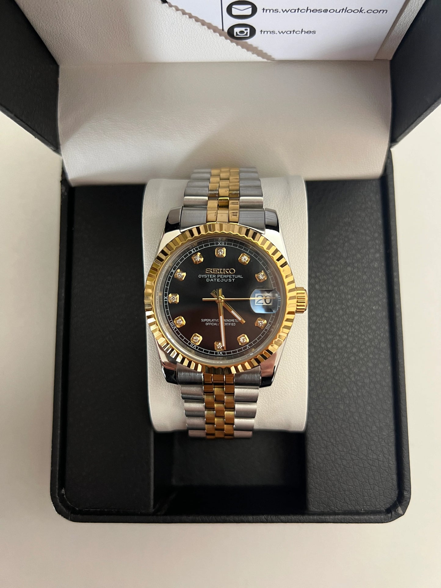 Seiko Datejust mod ‘Two-tone Black Diamond Dial’ 36/39