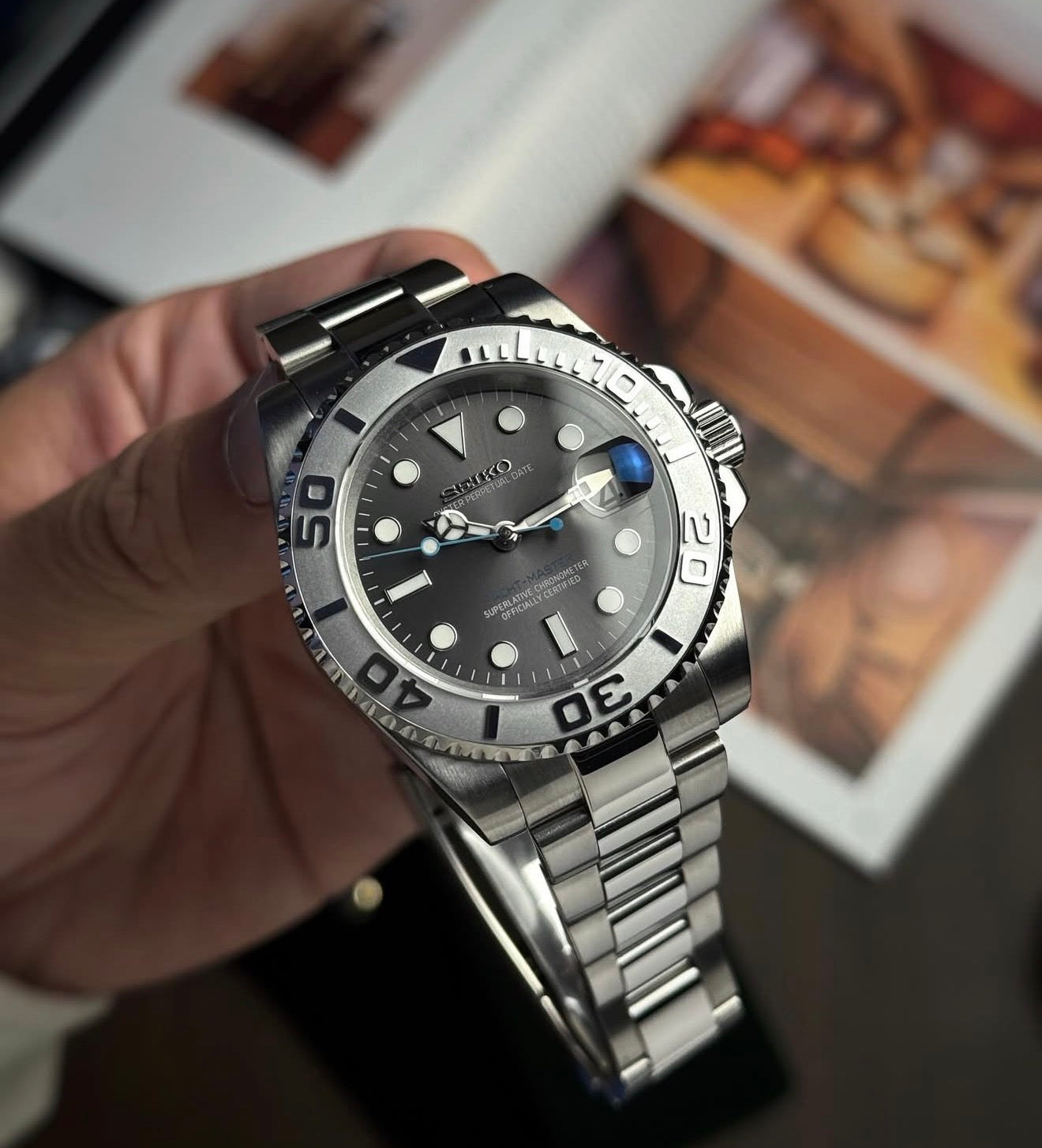 Seiko Yachtmaster Mod ‘Silver Steel/ Rhodium Bezel’ 40