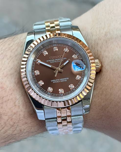 Seiko Datejust Mod Rose Gold Two tone ‘Chocolate Diamond Dial’ 36/39