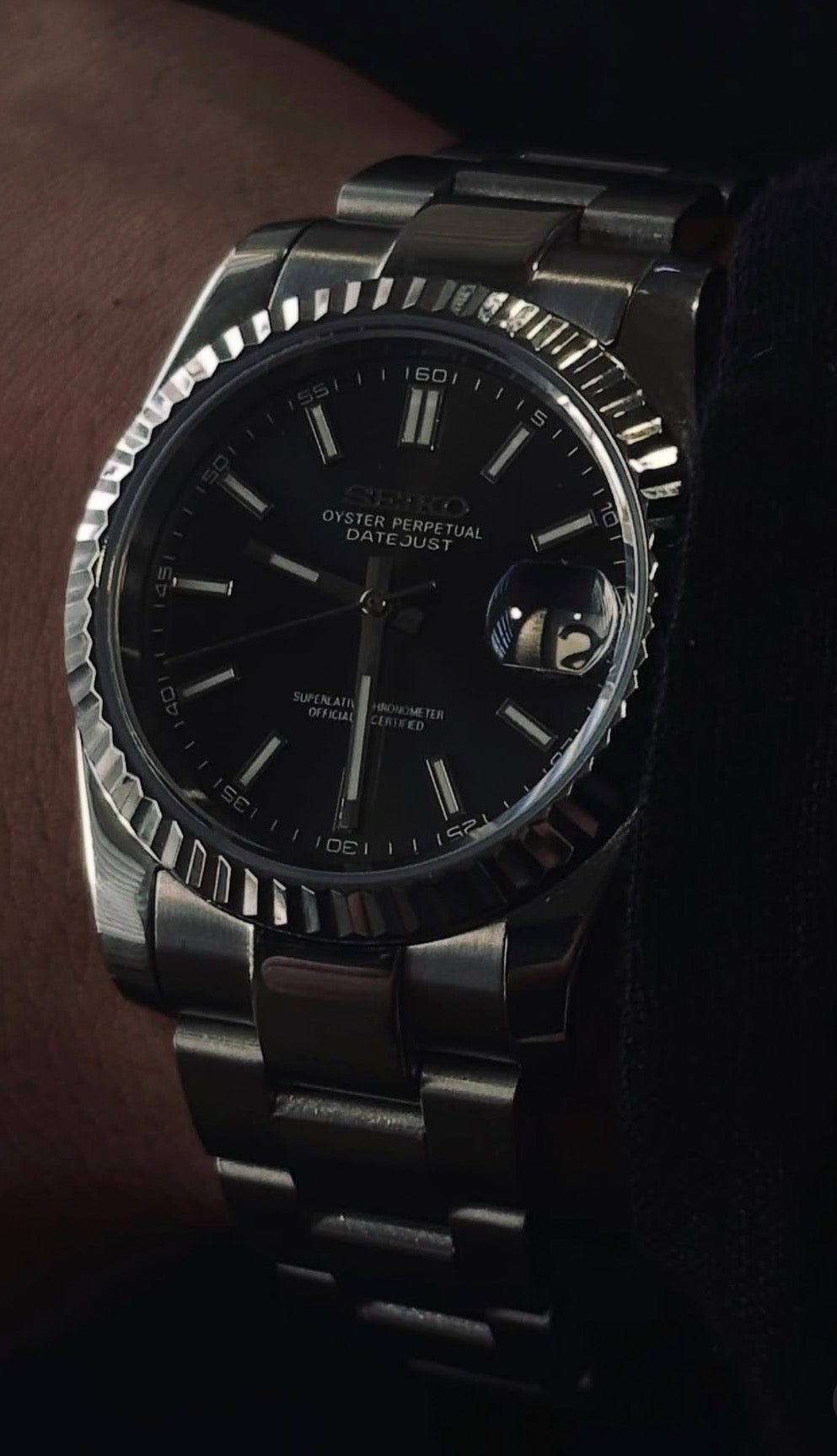 Seiko Date-just Mod ‘Black Dial Oyster Bracelet’ 36/39