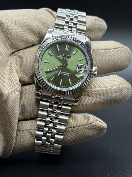 Seiko Date-just Mod Olive Green Dial Mod 36/39