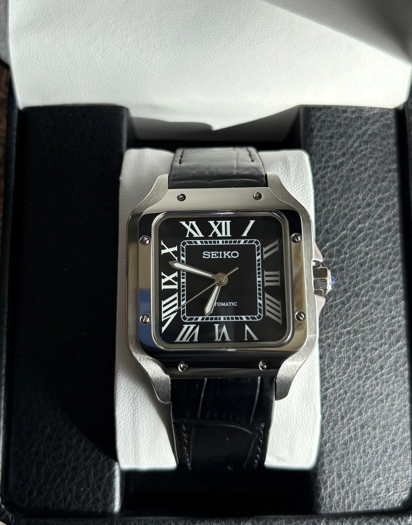 Seiko Santos Mod ‘Black Dial/ Leather Strap’ 39