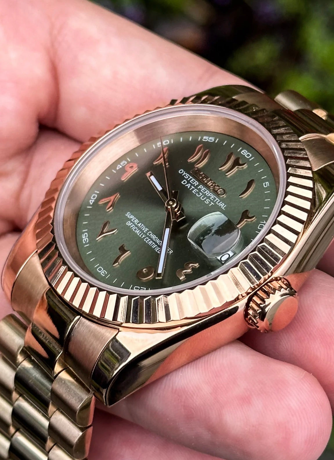 Seiko Datejust Mod ‘Rose Gold Green Arabic Dial’ 36/39