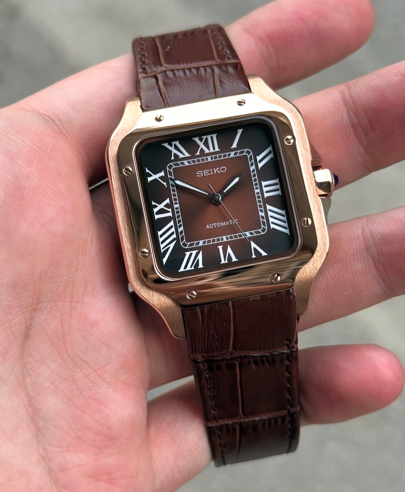 Seiko Santos Mod ‘Rose Gold Brown Dial/Leather Strap’ 39