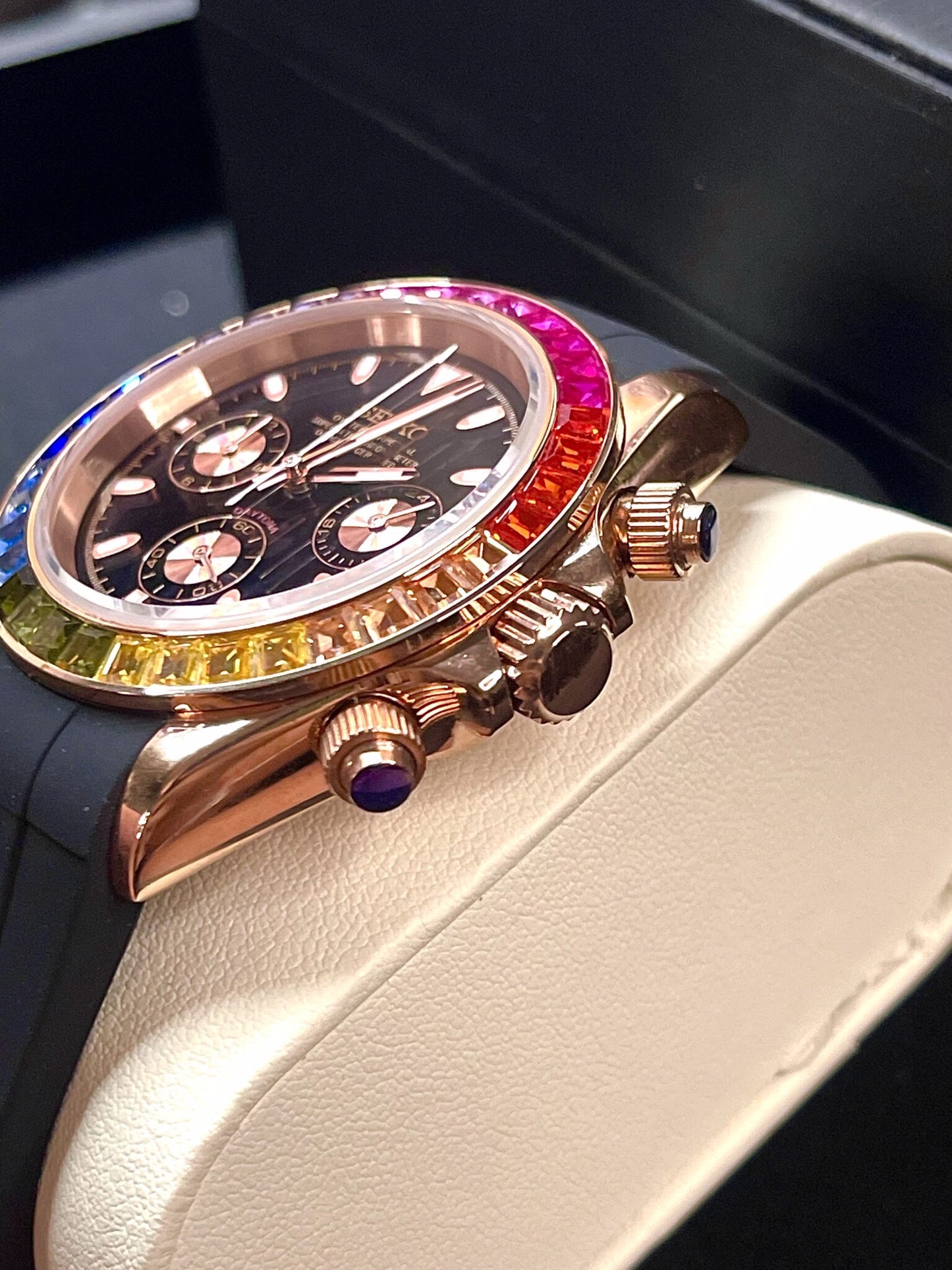 Seiko Daytona Mod Rose Gold ‘Rainbow Bezel/ Rubber Strap’ 40