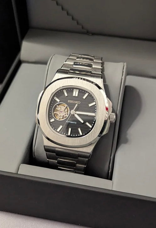 Seiko Nautilus Mod ‘Steel Black Dial Open Heart’ 40