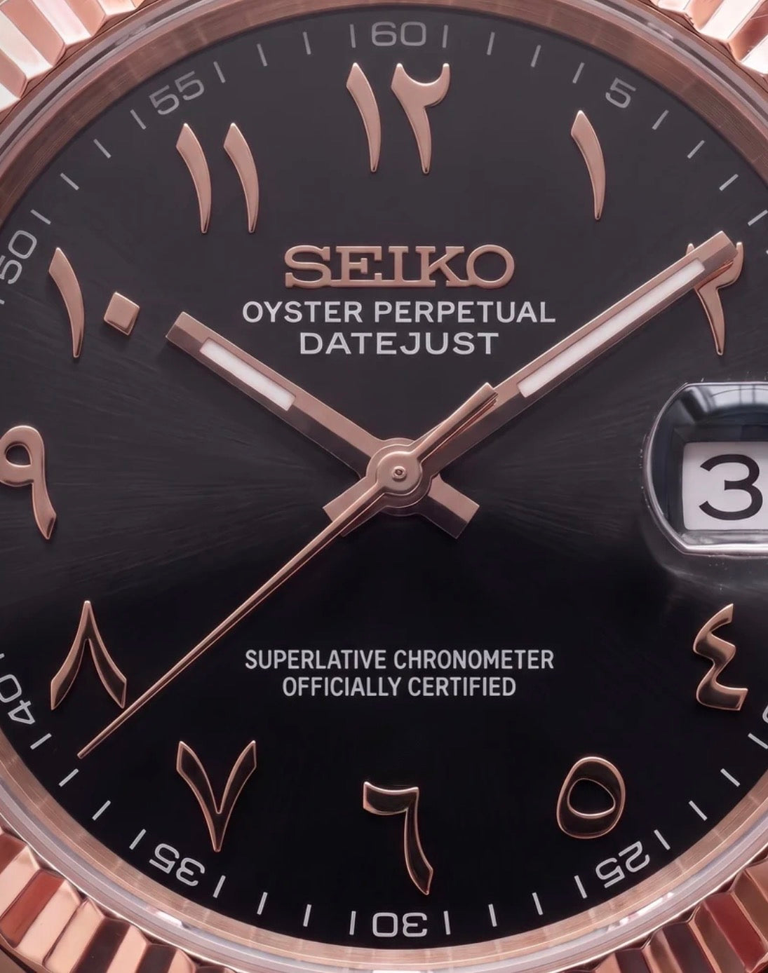 Seiko Date-just Mod Rose Gold ‘Black Arabic Dial’ 36/39