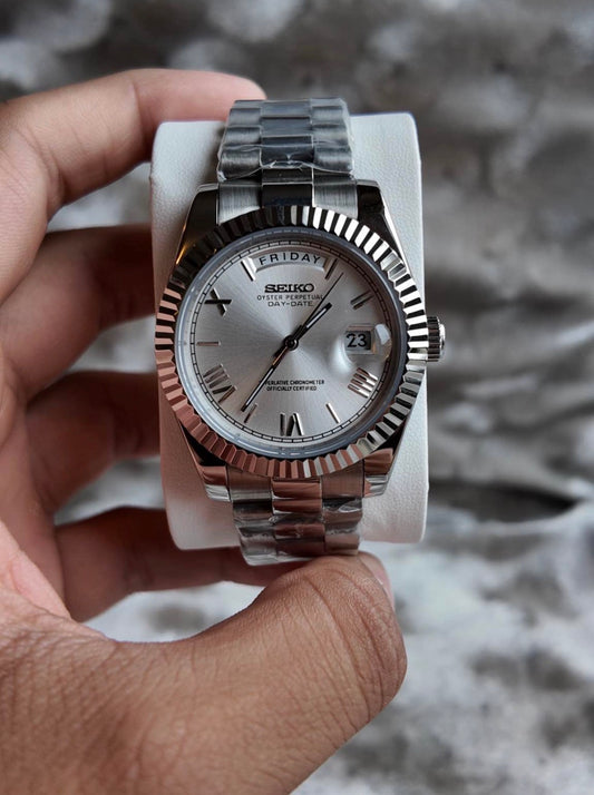 Seiko Day-date Mod ‘Steel Silver Dial’ 36/39