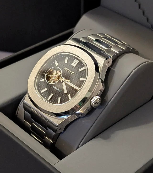 Seiko Nautilus Mod ‘Steel Black Dial Open Heart’ 40