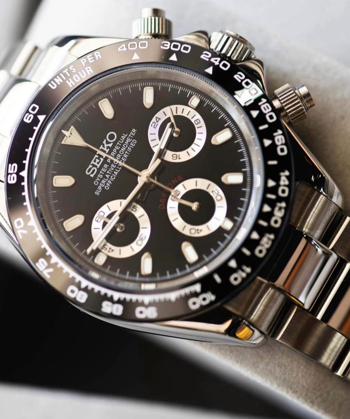 Seiko Daytona Mod ‘Godzilla’ Steel/ Black Dial 40