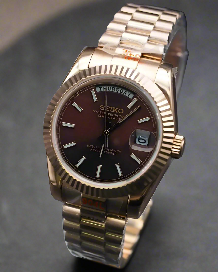 Seiko Day-Date Mod ‘Rose Gold Chocolate Dial’ 39 – NH35 Mod Watch Shop