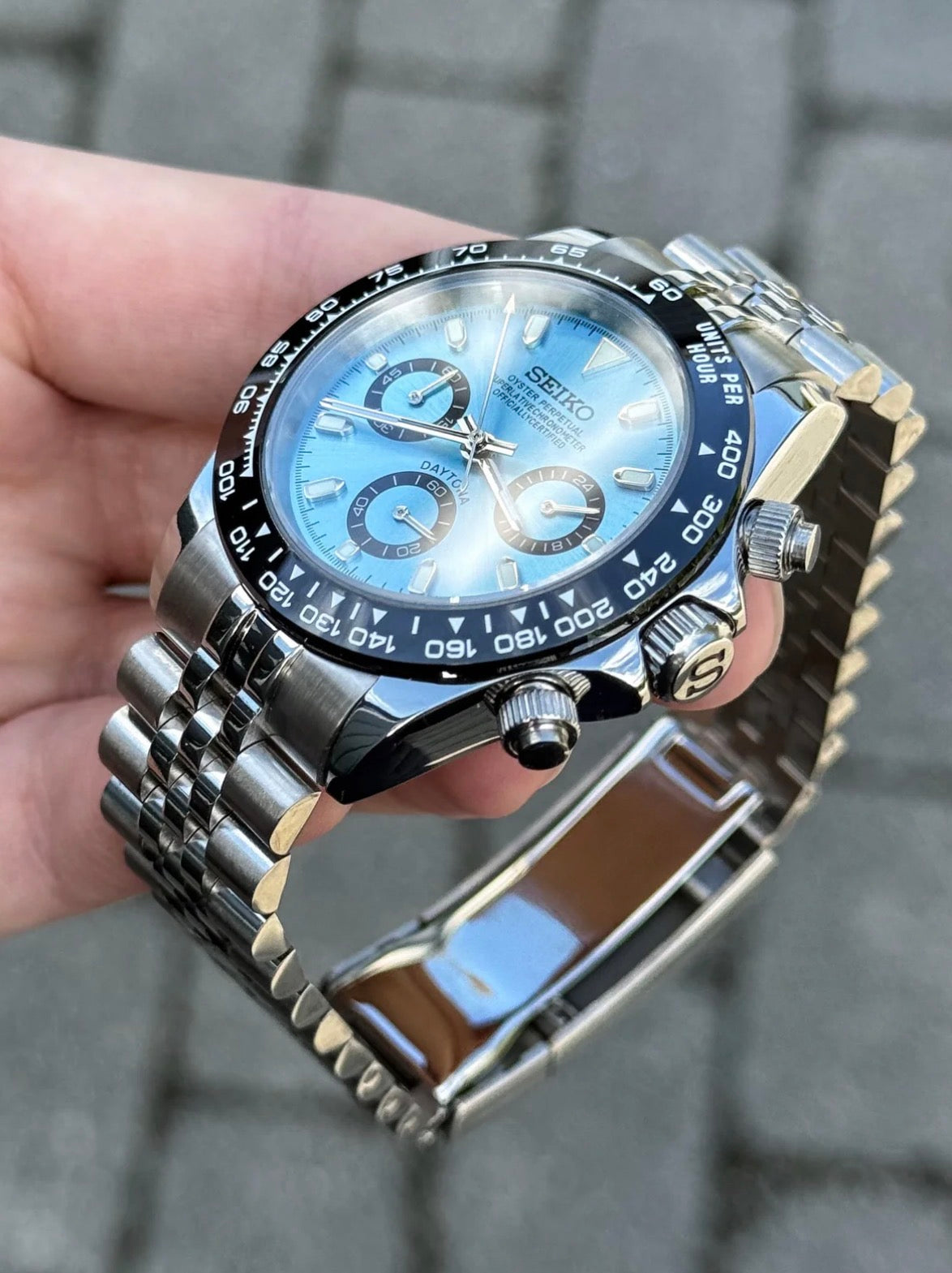 Seiko Daytona Mod ‘Steel/ Aqua Blue Dial’ -Jubilee 40
