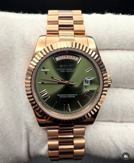 Seiko Day-date Mod ‘Rose Gold Roman Green Dial’ 36/39