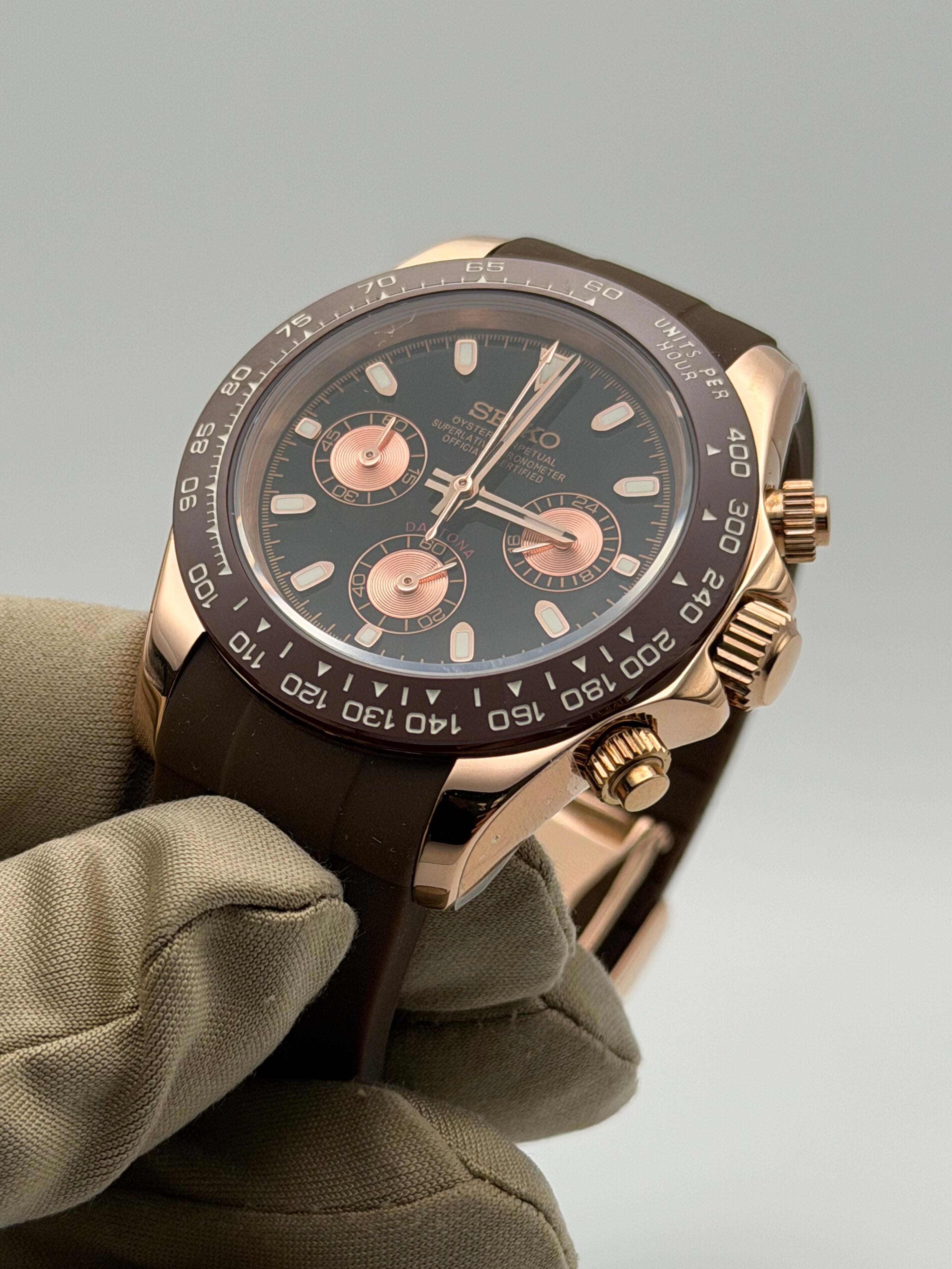 Seiko Daytona Caramel Mocha Homage – Oysterflex Strap, VK63, 40mm