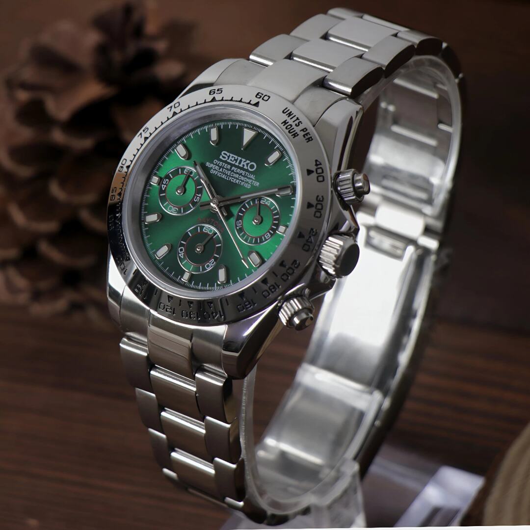 Seiko Daytona Mod ‘Steel Silver Bezel Green Dial’ 40