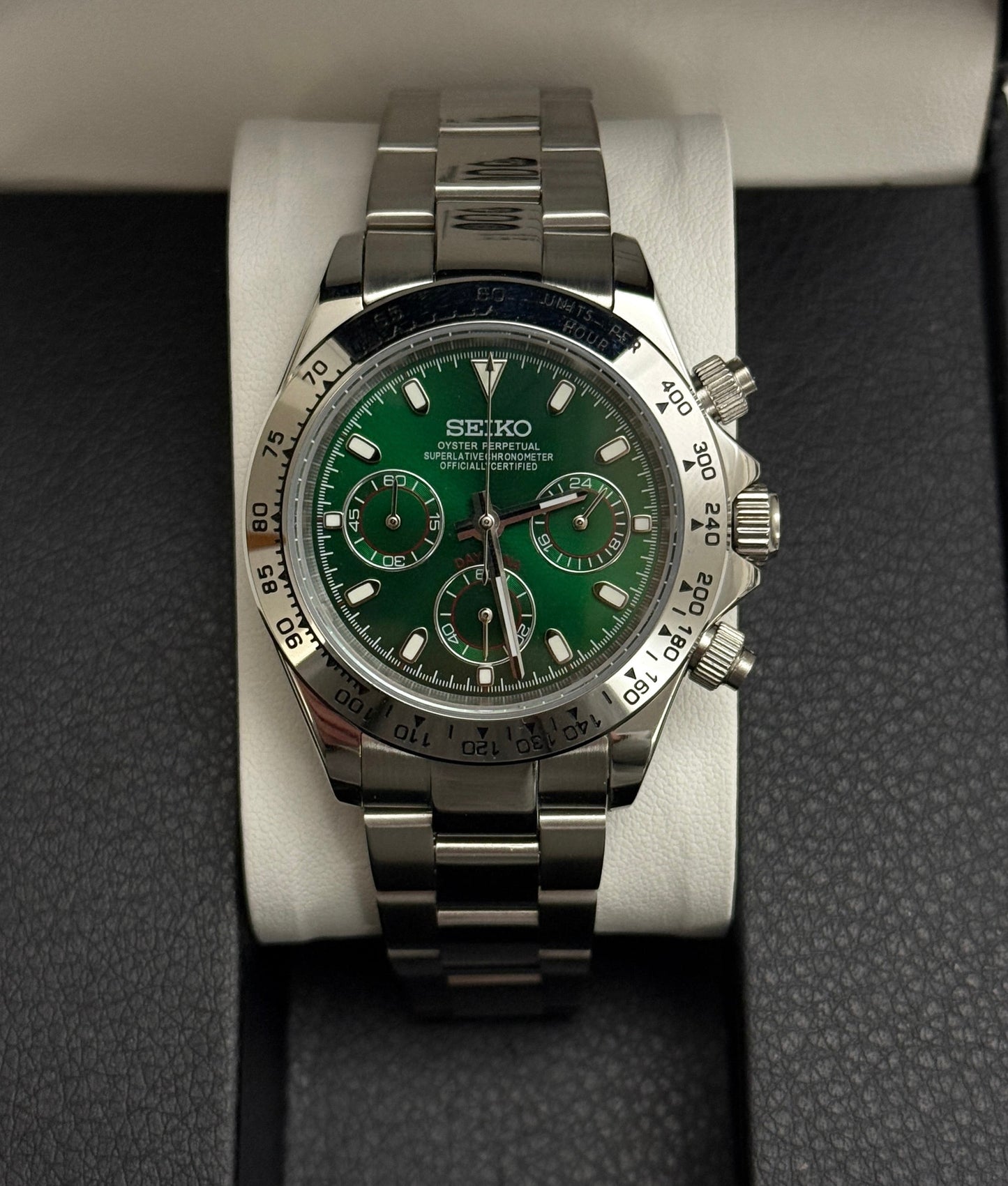 Seiko Daytona Mod ‘Steel Silver Bezel Green Dial’ 40