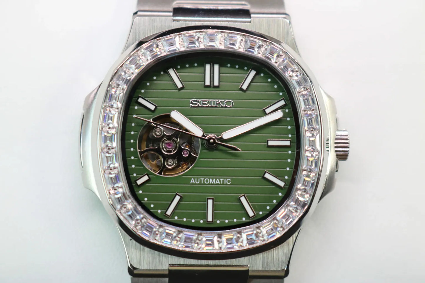 Seiko Nautilus Mod ‘Khaki Green Open-Heart Diamond Bezel’ 40