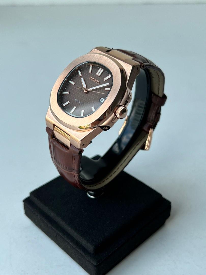 Rose Gold Nautilus “Seikonaut” Brown Leather Strap 40