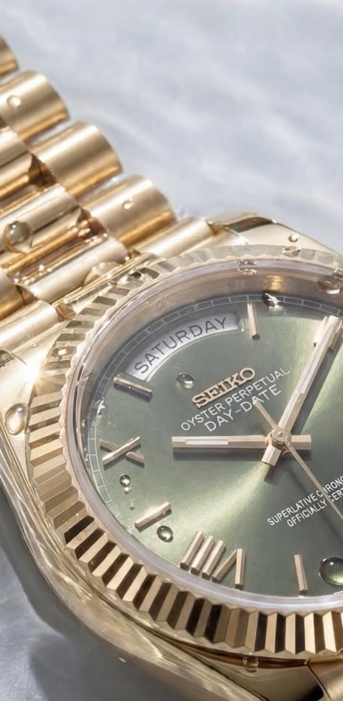 Seiko Day-date Mod ‘Gold/Green Sunburst Dial’ 36/39